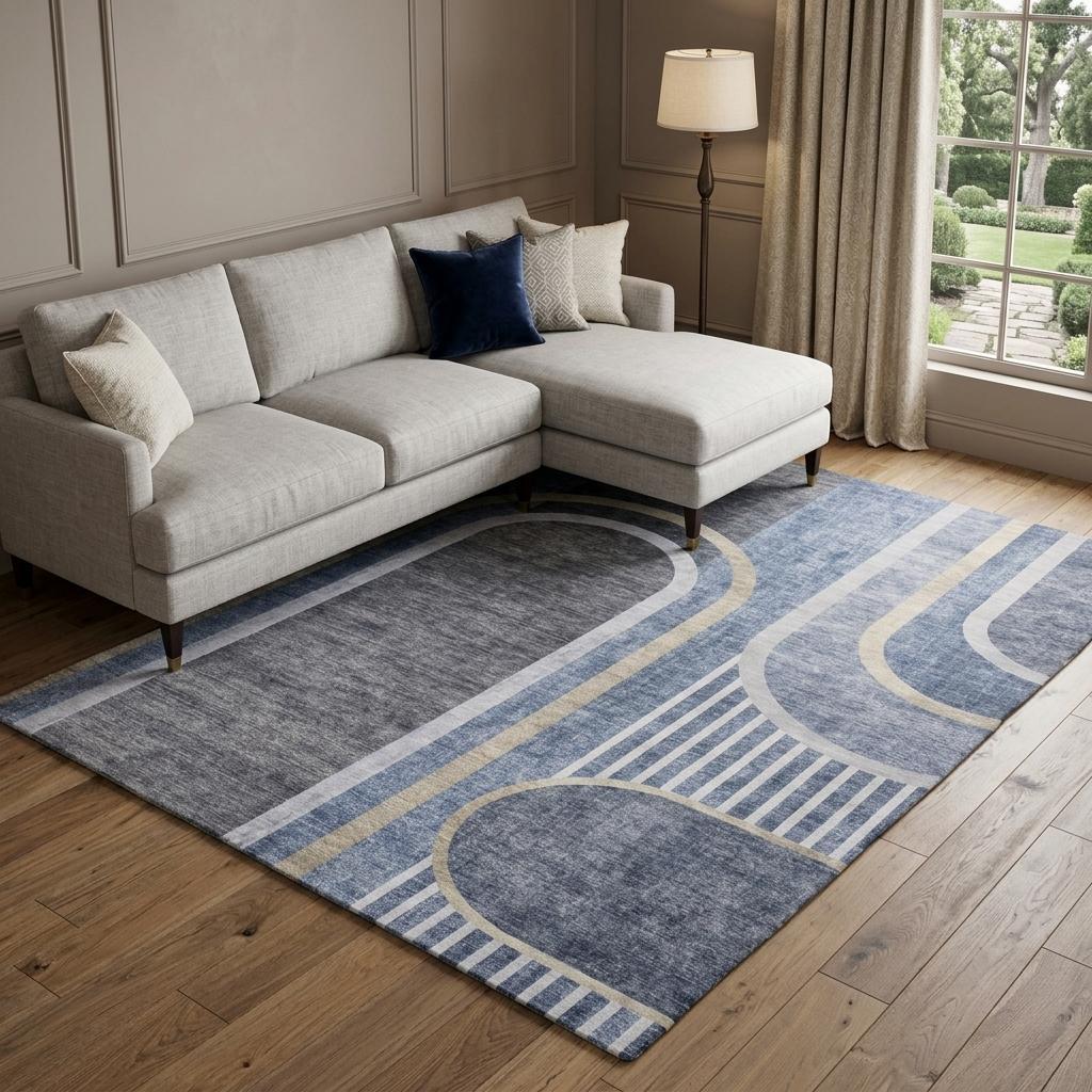 10' X 14' Navy Blue And Silver Geometric Shag Washable Area Rug With UV Protection - HomeRoots - Flyclothing LLC
