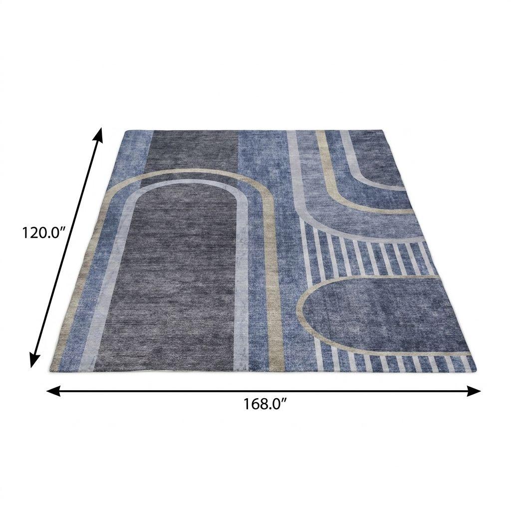 10' X 14' Navy Blue And Silver Geometric Shag Washable Area Rug With UV Protection - HomeRoots - Flyclothing LLC