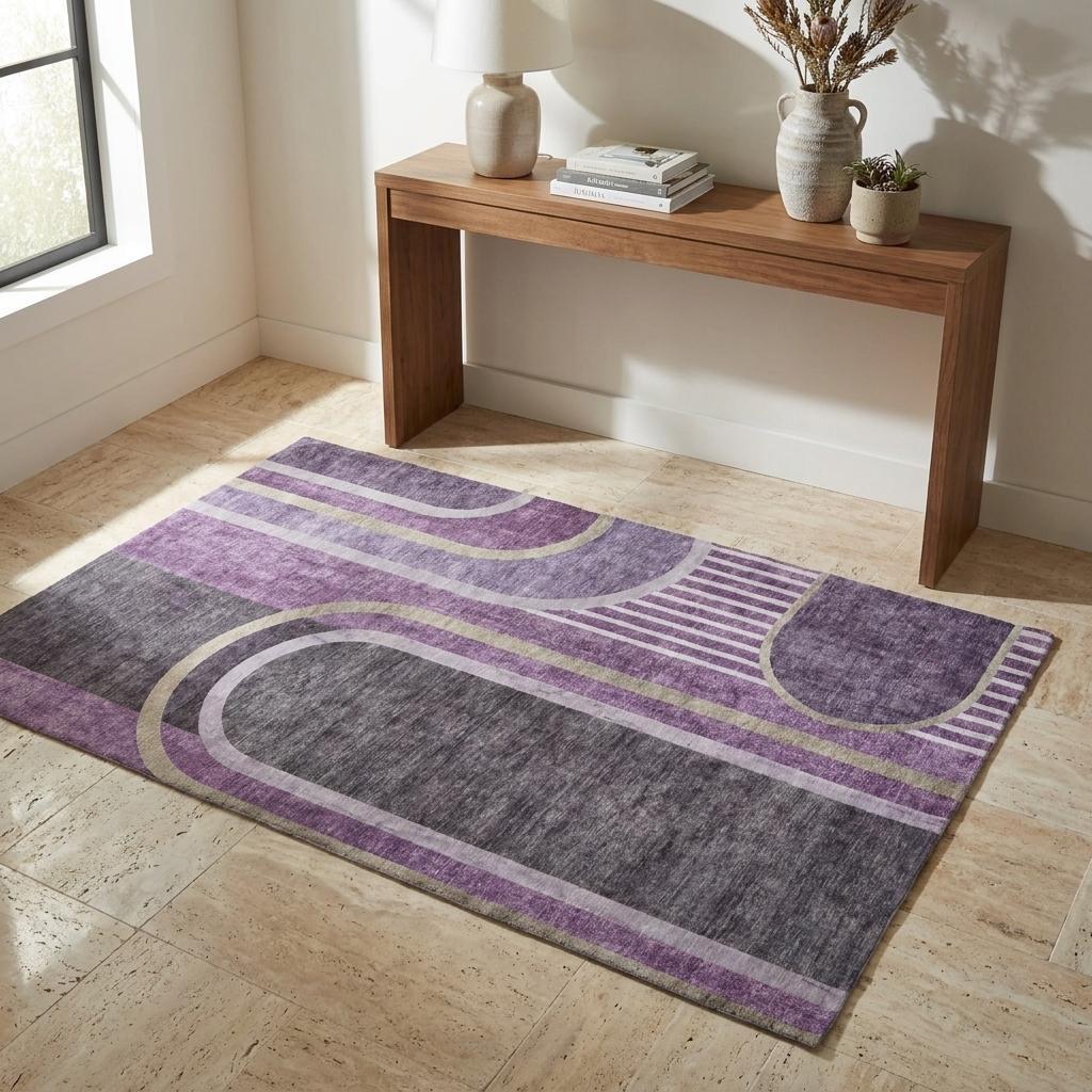 3' X 5' Purple And Plum Geometric Shag Washable Area Rug With UV Protection - HomeRoots - Flyclothing LLC