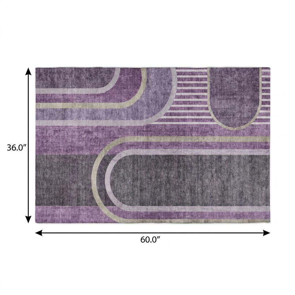 3' X 5' Purple And Plum Geometric Shag Washable Area Rug With UV Protection - HomeRoots - Flyclothing LLC