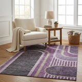 5' X 8' Purple And Plum Geometric Shag Washable Area Rug With UV Protection - HomeRoots - Flyclothing LLC