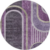 8' Purple And Plum Geometric Shag Washable Round Rug With UV Protection - HomeRoots - Flyclothing LLC
