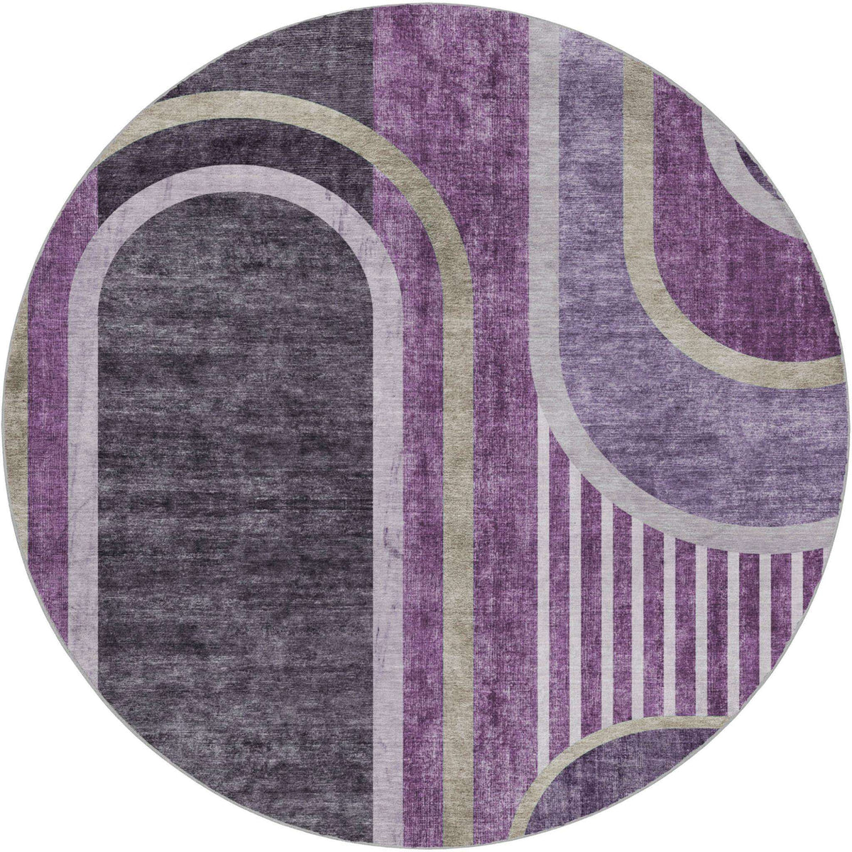 8' Purple And Plum Geometric Shag Washable Round Rug With UV Protection - HomeRoots - Flyclothing LLC
