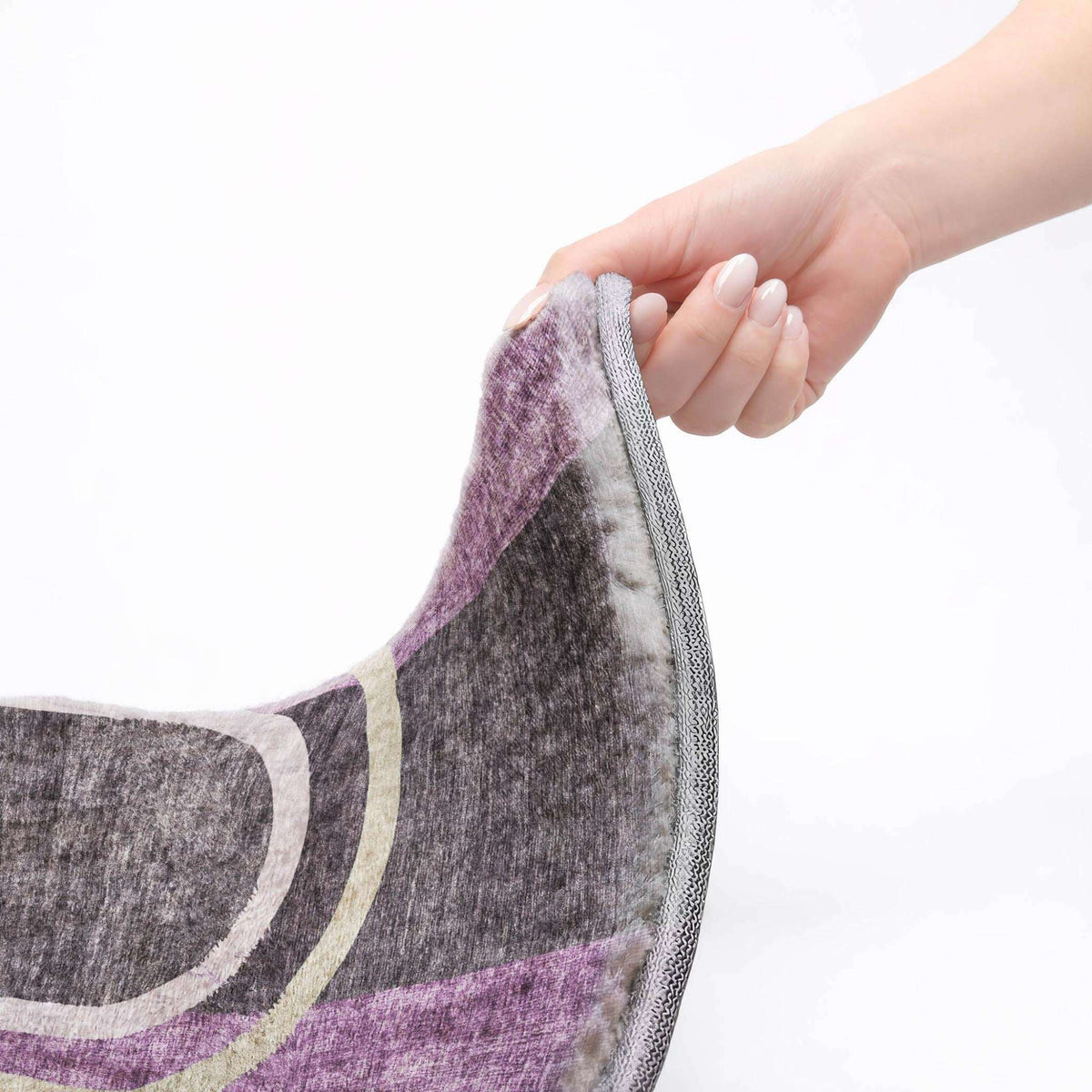 8' Purple And Plum Geometric Shag Washable Round Rug With UV Protection - HomeRoots - Flyclothing LLC