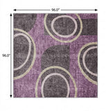8' Purple And Plum Geometric Shag Washable Round Rug With UV Protection - HomeRoots - Flyclothing LLC