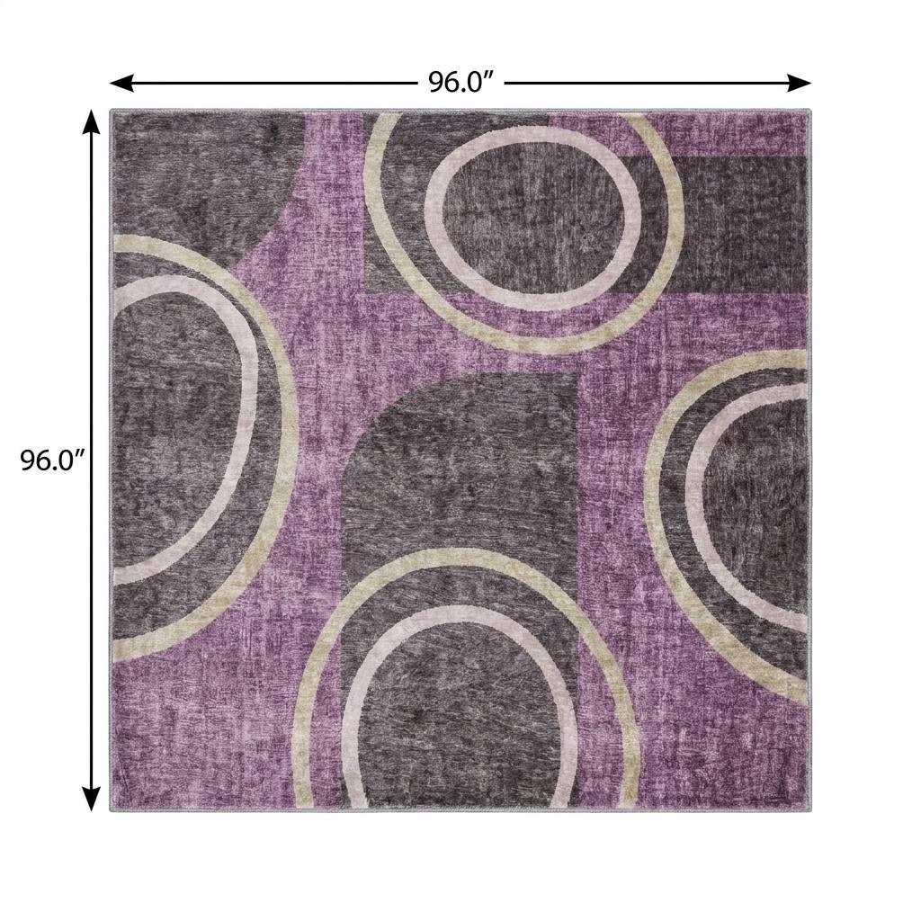 8' Purple And Plum Geometric Shag Washable Round Rug With UV Protection - HomeRoots - Flyclothing LLC
