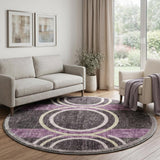8' Purple And Plum Geometric Shag Washable Round Rug With UV Protection - HomeRoots - Flyclothing LLC