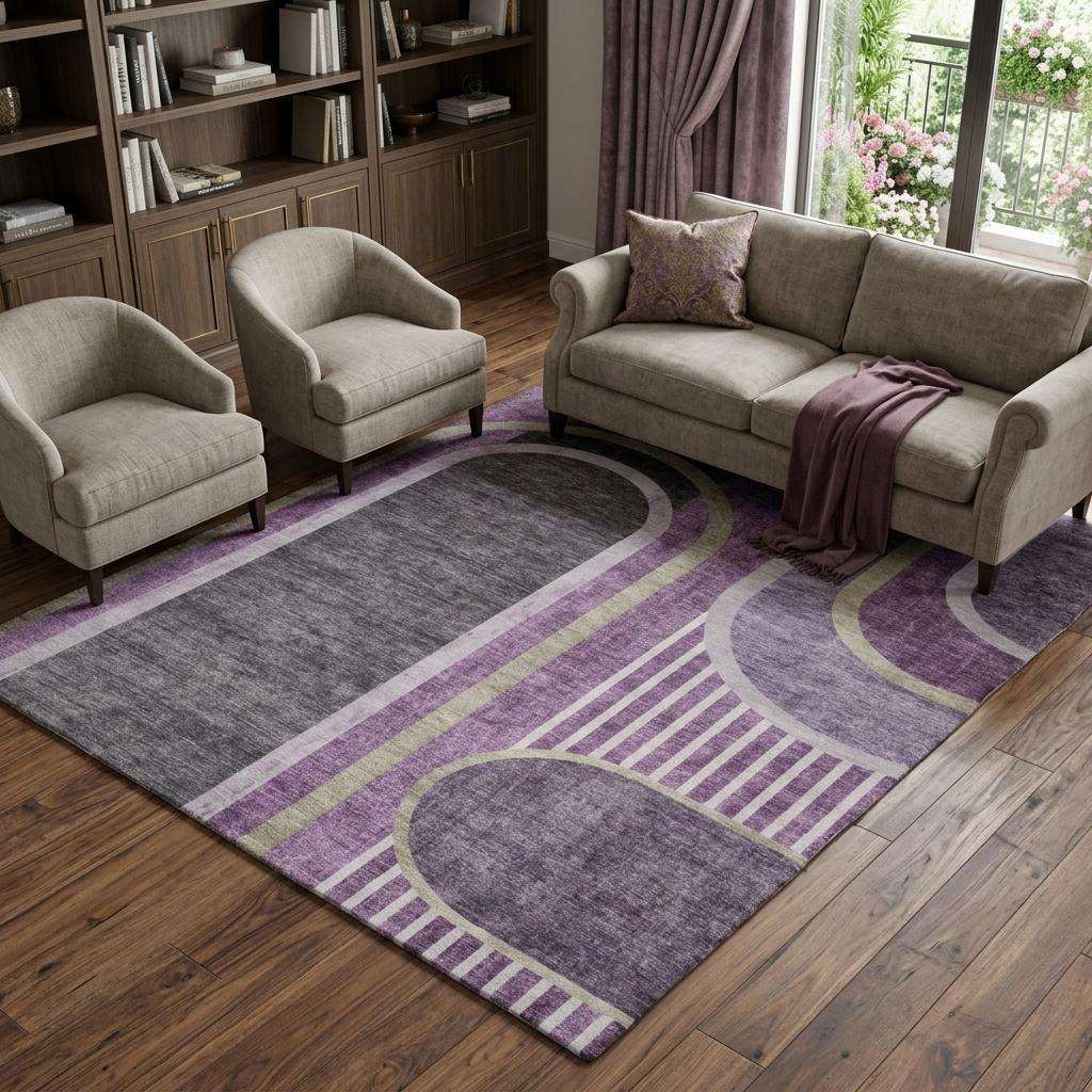 9' X 12' Purple And Plum Geometric Shag Washable Area Rug With UV Protection - HomeRoots - Flyclothing LLC