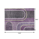 9' X 12' Purple And Plum Geometric Shag Washable Area Rug With UV Protection - HomeRoots - Flyclothing LLC