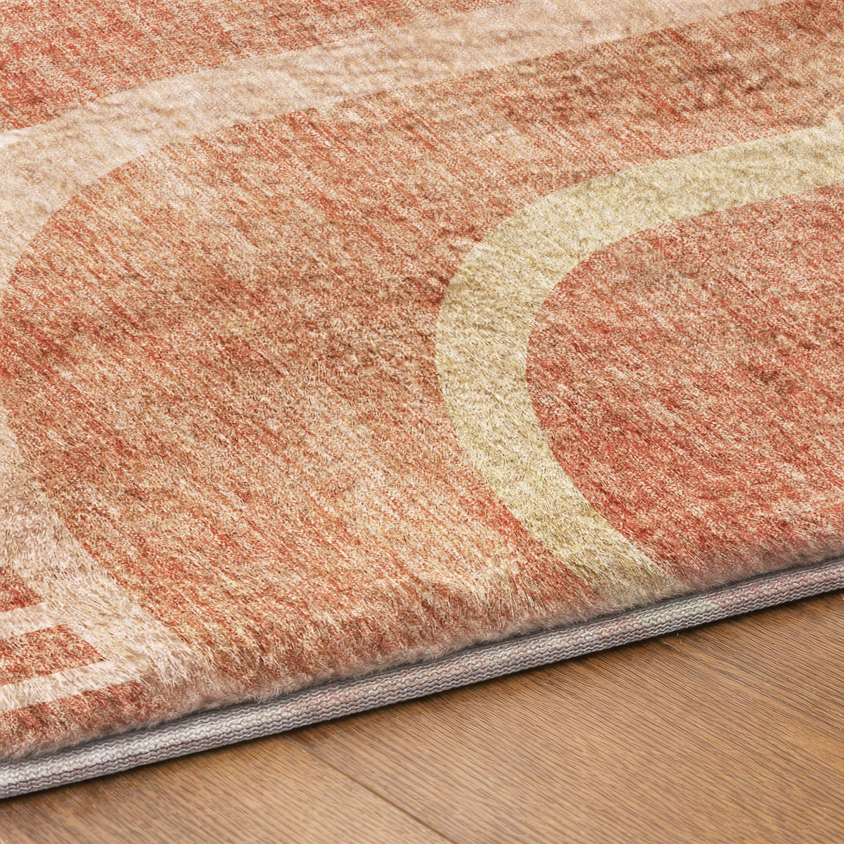 3' X 5' Salmon And Beige Geometric Shag Washable Area Rug With UV Protection - HomeRoots - Flyclothing LLC