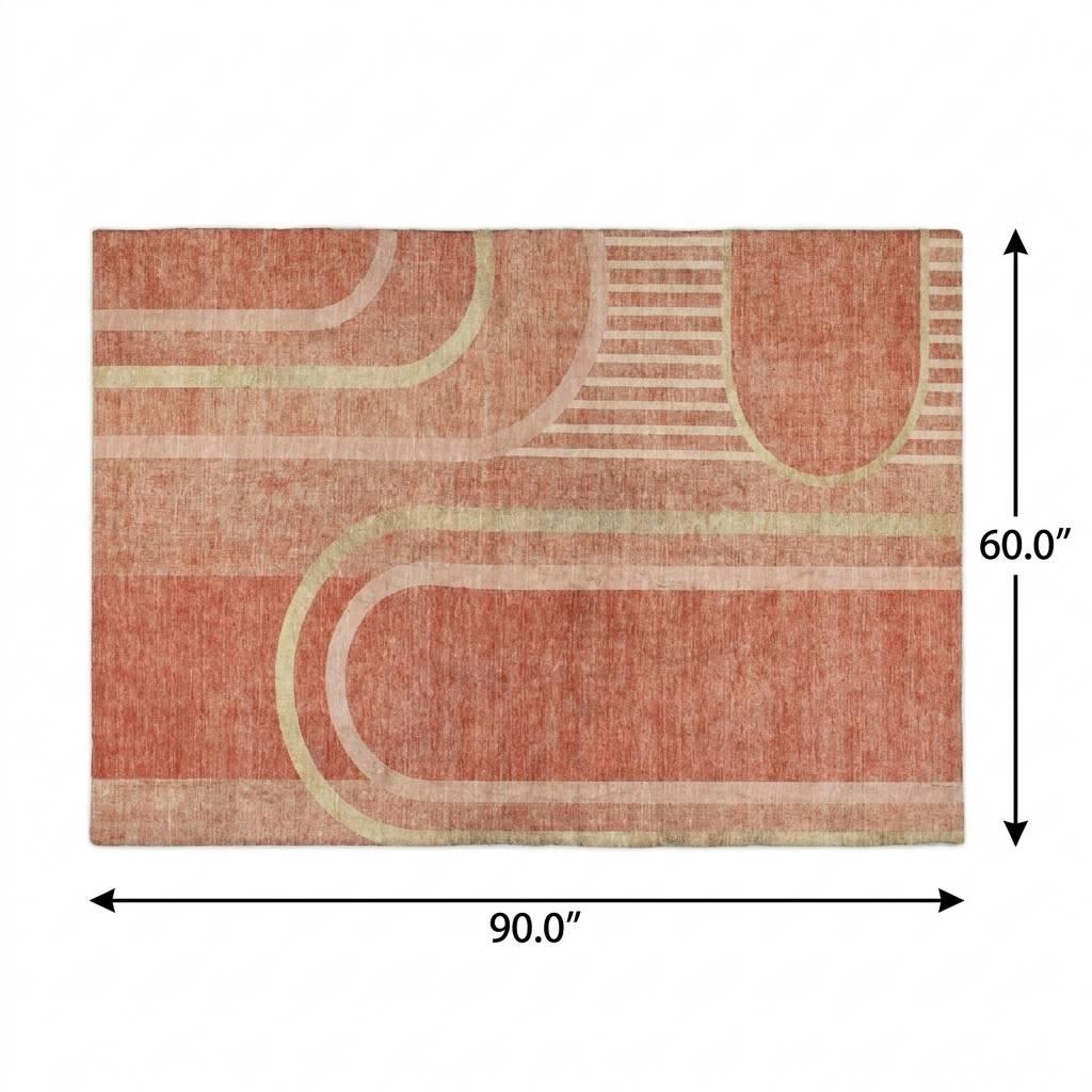 5' X 8' Salmon And Beige Geometric Shag Washable Area Rug With UV Protection - HomeRoots - Flyclothing LLC