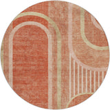8' Salmon And Beige Geometric Shag Washable Round Rug With UV Protection - HomeRoots - Flyclothing LLC