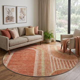 8' Salmon And Beige Geometric Shag Washable Round Rug With UV Protection - HomeRoots - Flyclothing LLC