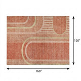 10' X 14' Salmon And Beige Geometric Shag Washable Area Rug With UV Protection - HomeRoots - Flyclothing LLC