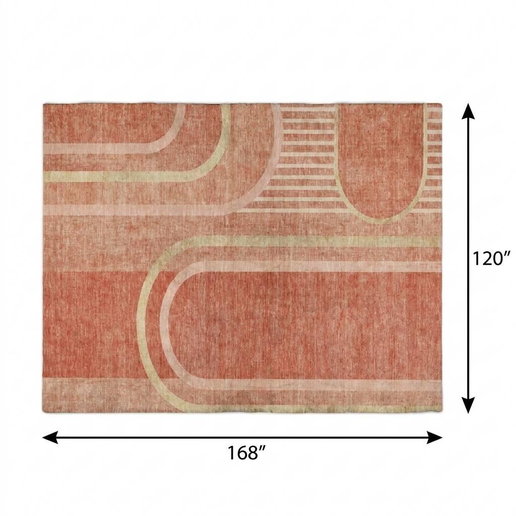 10' X 14' Salmon And Beige Geometric Shag Washable Area Rug With UV Protection - HomeRoots - Flyclothing LLC