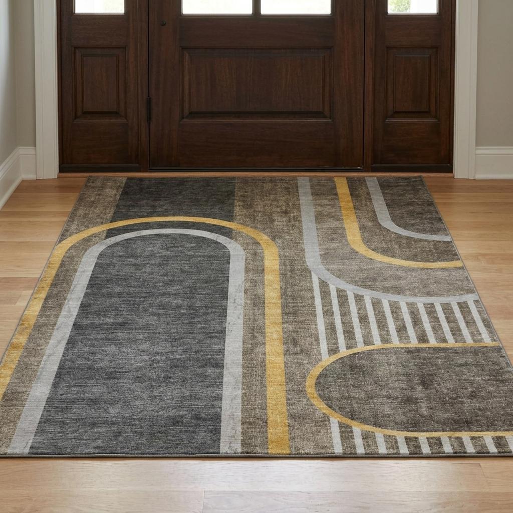 3' X 5' Taupe And Brown Geometric Shag Washable Area Rug With UV Protection - HomeRoots - Flyclothing LLC