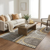 5' X 8' Taupe And Brown Geometric Shag Washable Area Rug With UV Protection - HomeRoots - Flyclothing LLC