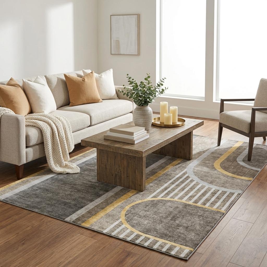 5' X 8' Taupe And Brown Geometric Shag Washable Area Rug With UV Protection - HomeRoots - Flyclothing LLC