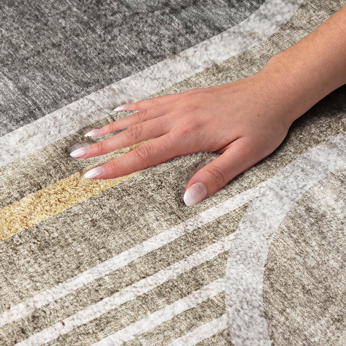 5' X 8' Taupe And Brown Geometric Shag Washable Area Rug With UV Protection - HomeRoots - Flyclothing LLC