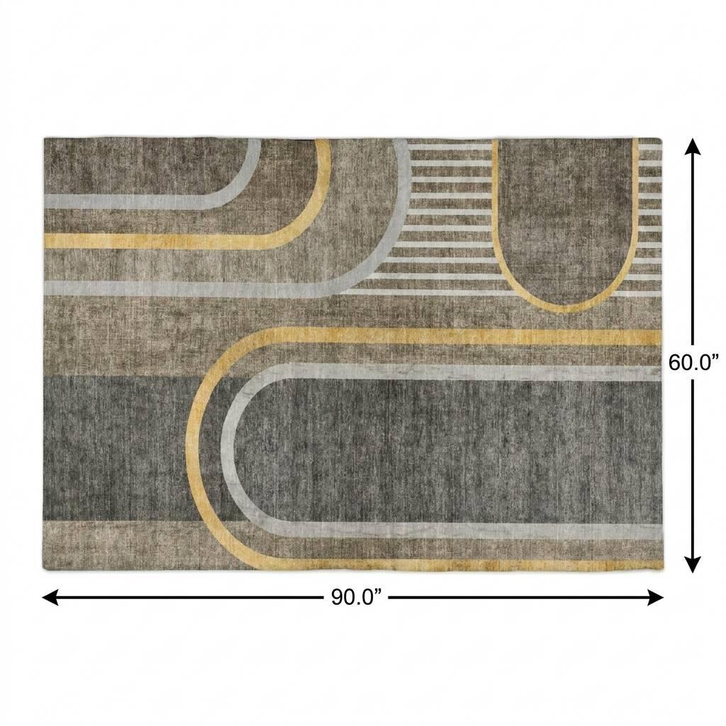 5' X 8' Taupe And Brown Geometric Shag Washable Area Rug With UV Protection - HomeRoots - Flyclothing LLC