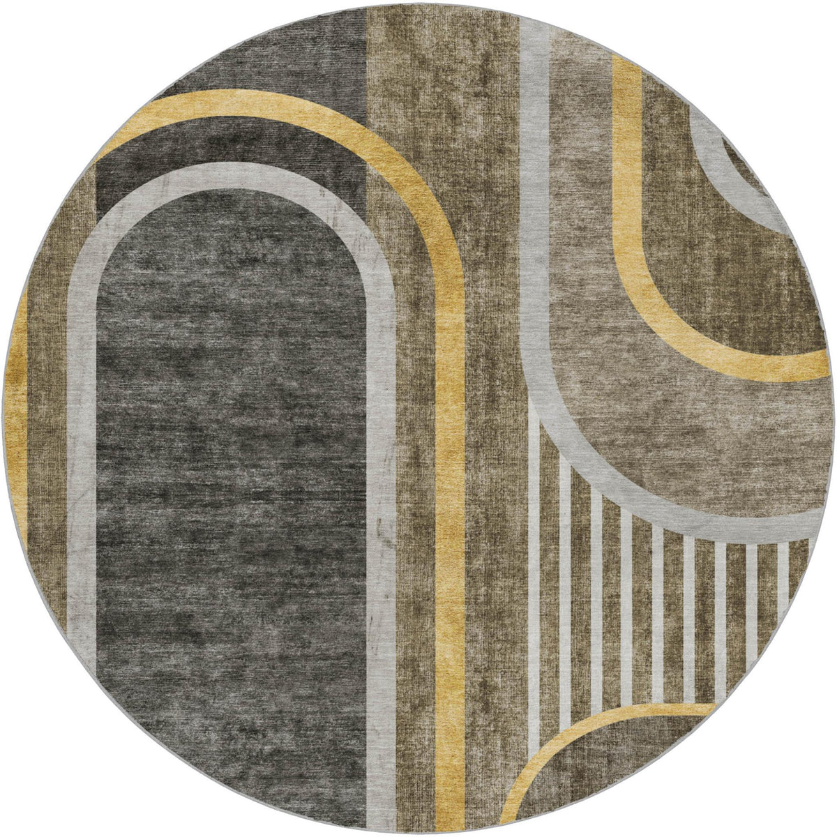8' Taupe And Brown Geometric Shag Washable Round Rug With UV Protection - HomeRoots - Flyclothing LLC