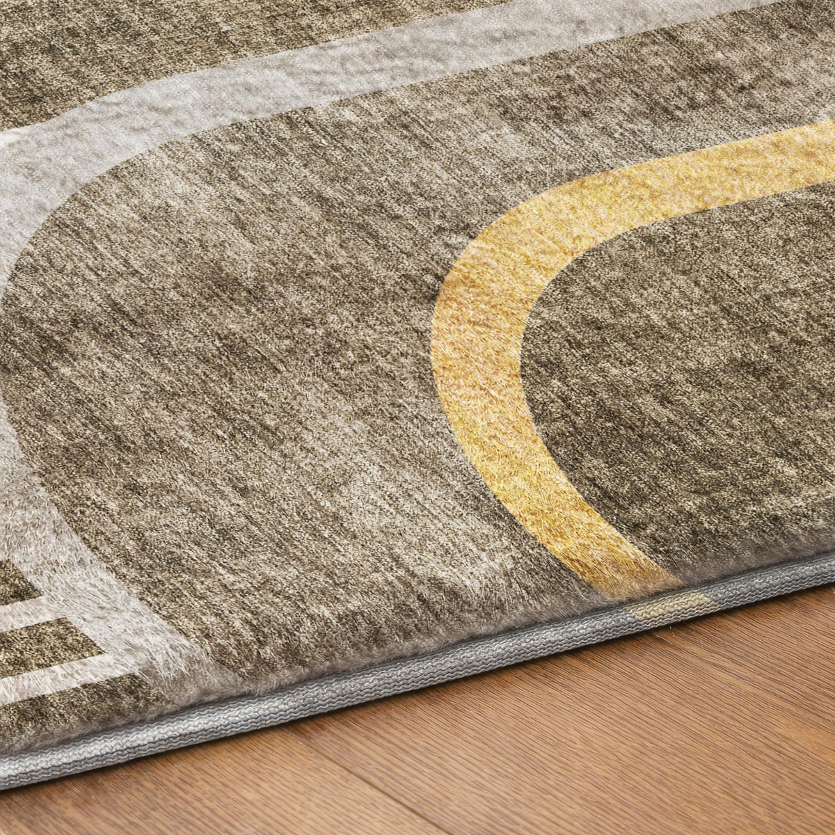 8' Taupe And Brown Geometric Shag Washable Round Rug With UV Protection - HomeRoots - Flyclothing LLC