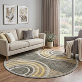 8' Taupe And Brown Geometric Shag Washable Round Rug With UV Protection - HomeRoots - Flyclothing LLC
