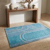 3' X 5' Teal And Denim Blue Geometric Shag Washable Area Rug With UV Protection - HomeRoots - Flyclothing LLC