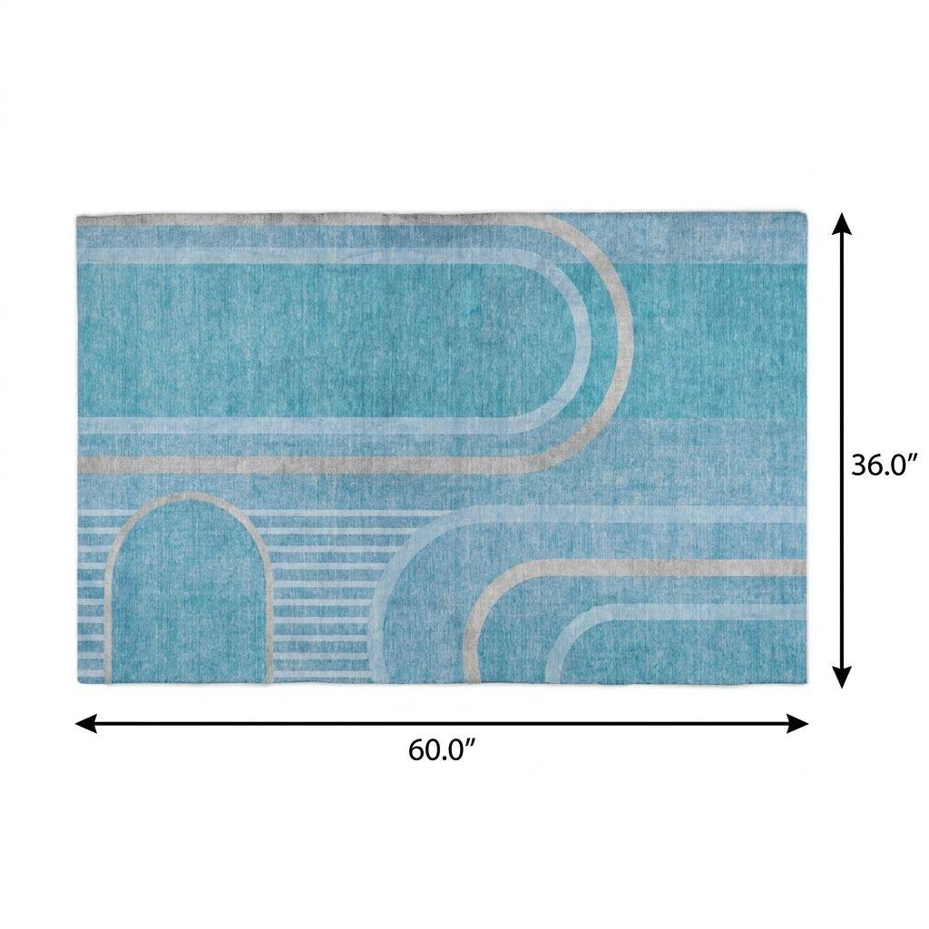 3' X 5' Teal And Denim Blue Geometric Shag Washable Area Rug With UV Protection - HomeRoots - Flyclothing LLC