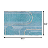 3' X 5' Teal And Denim Blue Geometric Shag Washable Area Rug With UV Protection - HomeRoots - Flyclothing LLC