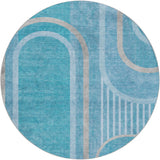 8' Teal And Denim Blue Geometric Shag Washable Round Rug With UV Protection - HomeRoots - Flyclothing LLC