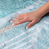 8' Teal And Denim Blue Geometric Shag Washable Round Rug With UV Protection - HomeRoots - Flyclothing LLC