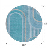 8' Teal And Denim Blue Geometric Shag Washable Round Rug With UV Protection - HomeRoots - Flyclothing LLC