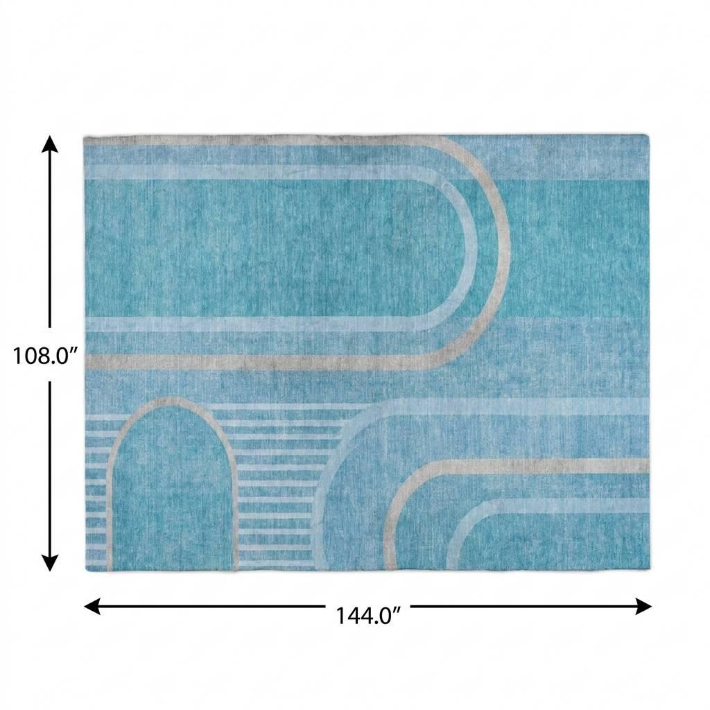 9' X 12' Teal And Denim Blue Geometric Shag Washable Area Rug With UV Protection - HomeRoots - Flyclothing LLC