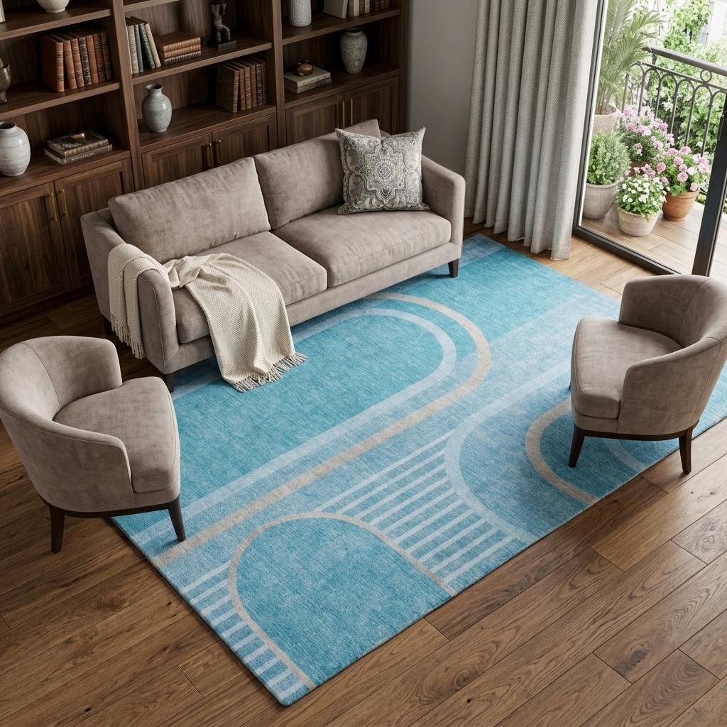 10' X 14' Teal And Denim Blue Geometric Shag Washable Area Rug With UV Protection - HomeRoots - Flyclothing LLC