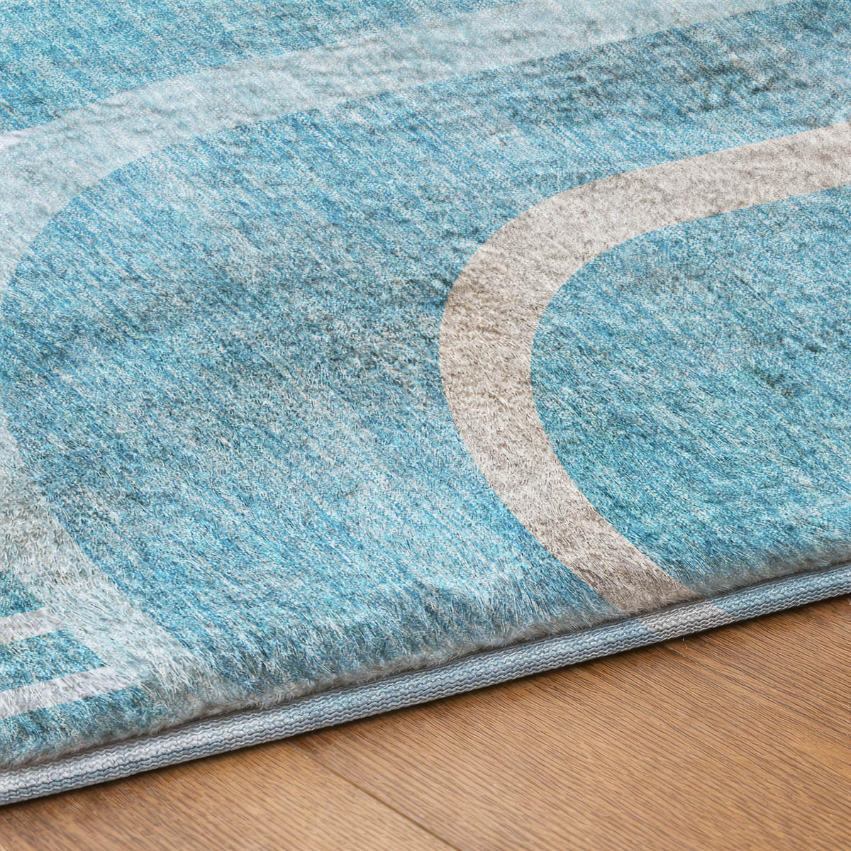 10' X 14' Teal And Denim Blue Geometric Shag Washable Area Rug With UV Protection - HomeRoots - Flyclothing LLC
