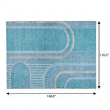 10' X 14' Teal And Denim Blue Geometric Shag Washable Area Rug With UV Protection - HomeRoots - Flyclothing LLC