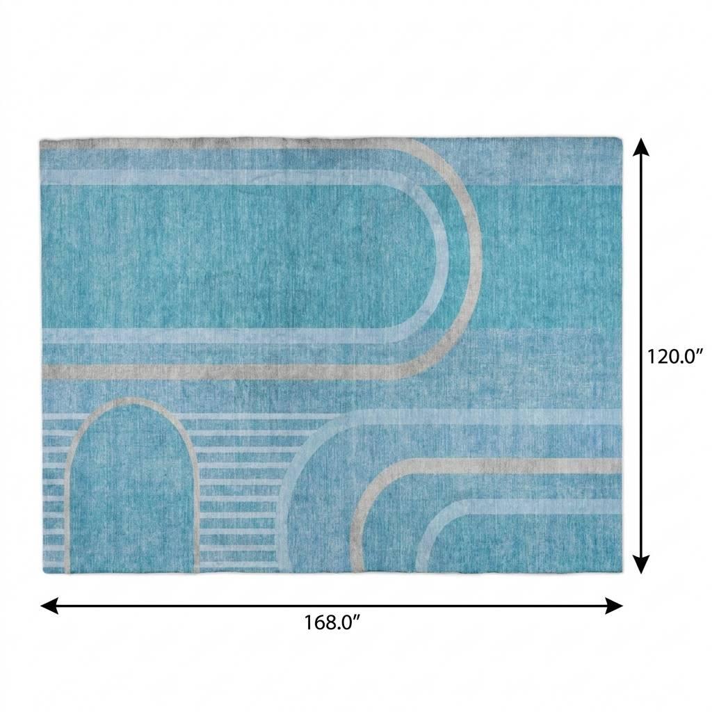 10' X 14' Teal And Denim Blue Geometric Shag Washable Area Rug With UV Protection - HomeRoots - Flyclothing LLC