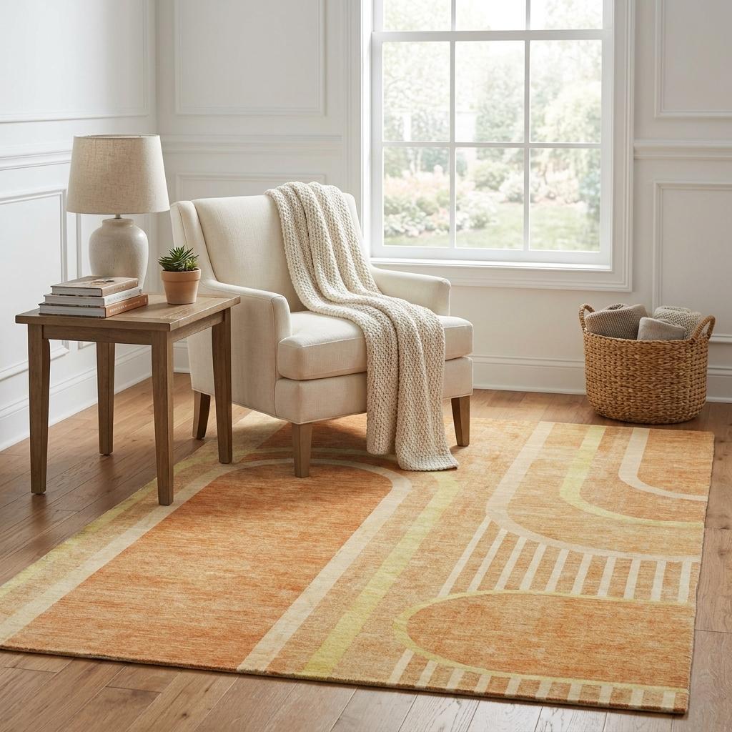 5' X 8' Terra Cotta And Gold Geometric Shag Washable Area Rug With UV Protection - HomeRoots - Flyclothing LLC