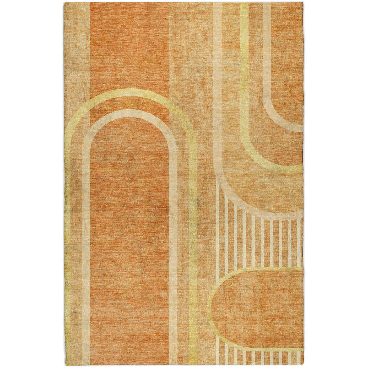 5' X 8' Terra Cotta And Gold Geometric Shag Washable Area Rug With UV Protection - HomeRoots - Flyclothing LLC