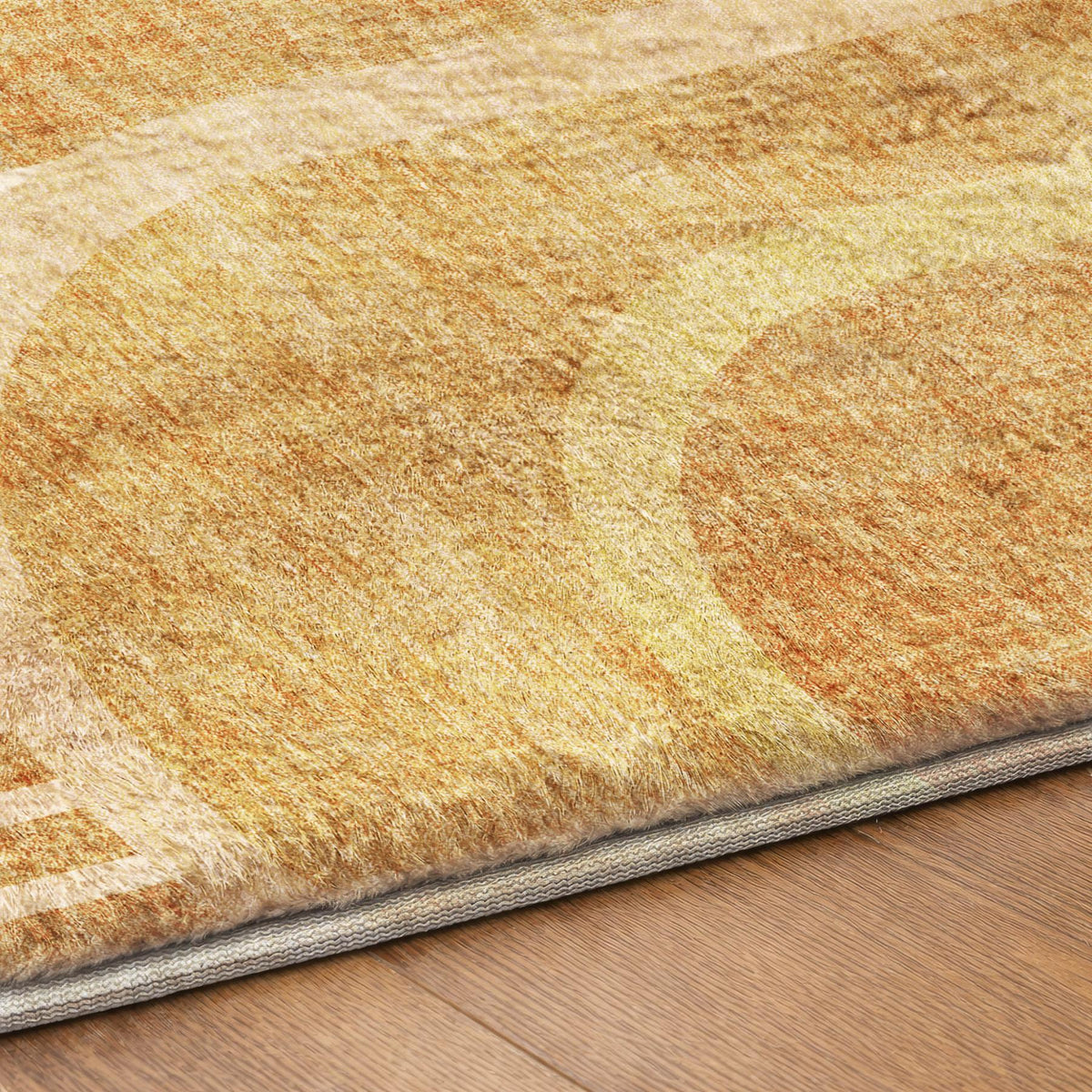 5' X 8' Terra Cotta And Gold Geometric Shag Washable Area Rug With UV Protection - HomeRoots - Flyclothing LLC