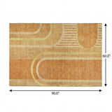 5' X 8' Terra Cotta And Gold Geometric Shag Washable Area Rug With UV Protection - HomeRoots - Flyclothing LLC