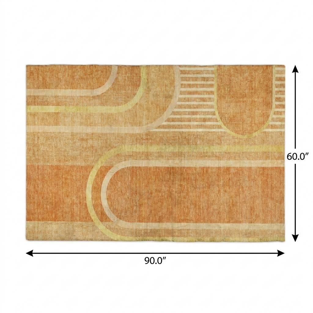 5' X 8' Terra Cotta And Gold Geometric Shag Washable Area Rug With UV Protection - HomeRoots - Flyclothing LLC