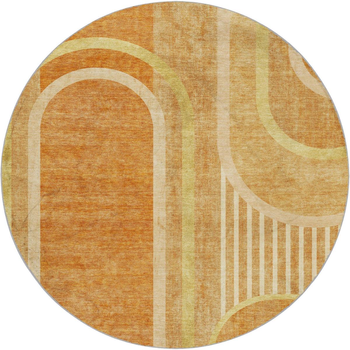 8' Terra Cotta And Gold Geometric Shag Washable Round Rug With UV Protection - HomeRoots - Flyclothing LLC