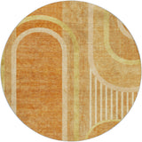 8' Terra Cotta And Gold Geometric Shag Washable Round Rug With UV Protection - HomeRoots - Flyclothing LLC