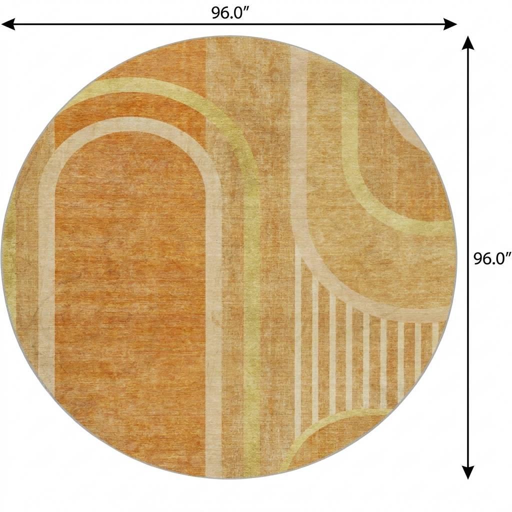 8' Terra Cotta And Gold Geometric Shag Washable Round Rug With UV Protection - HomeRoots - Flyclothing LLC