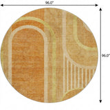 8' Terra Cotta And Gold Geometric Shag Washable Round Rug With UV Protection - HomeRoots - Flyclothing LLC