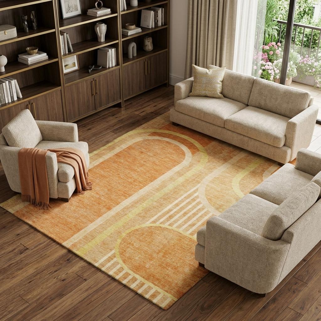 8' X 10' Terra Cotta And Gold Geometric Shag Washable Area Rug With UV Protection - HomeRoots - Flyclothing LLC