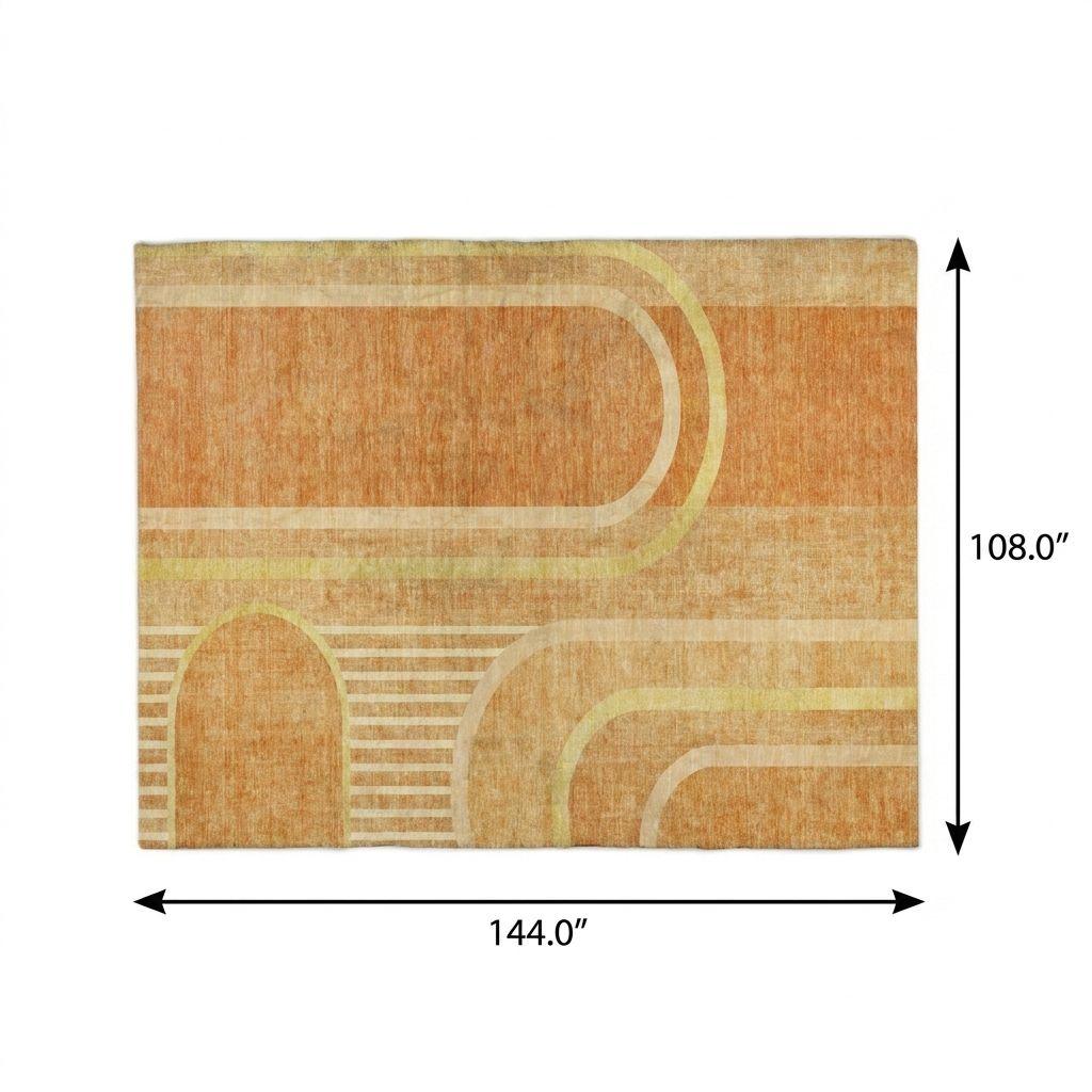 9' X 12' Terra Cotta And Gold Geometric Shag Washable Area Rug With UV Protection - HomeRoots - Flyclothing LLC