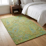 3' X 5' Green And Teal Paisley Shag Washable Area Rug With UV Protection - HomeRoots - Flyclothing LLC